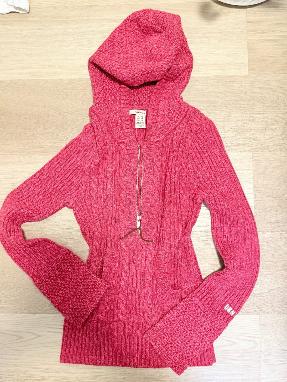 DKNY pink cable knit zip-up hoodie